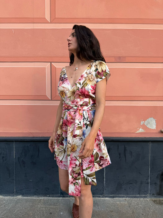 Abito Magda corto a fiori rosa