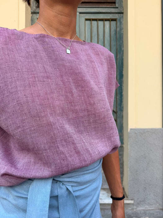 T-shirt Scatoletta in lino rosa ciliegia