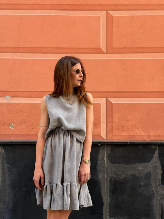 Gonna Olivio in lino color azzurro polvere