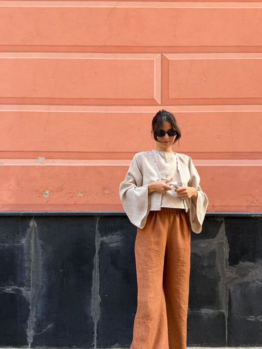 Pantaloni Mia in lino color terracotta