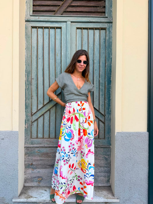 Gonna Anna in cotone fiori colorati
