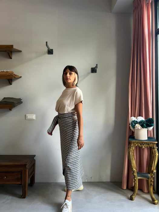 Gonna Matilda lunga a quadretti blu e marrone