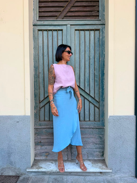 Top Emilia in mussola rosa malva