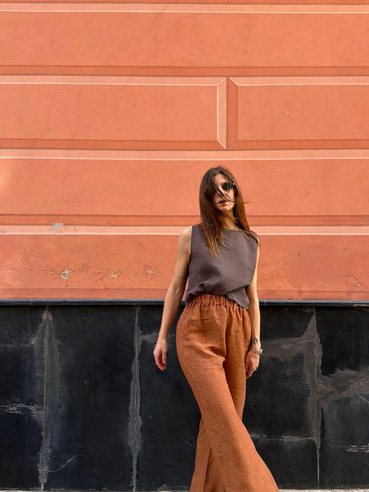 Top Emilia in lino marrone testa di moro