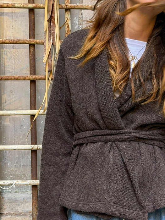 Cardigan Romeo in lana marrone scuro