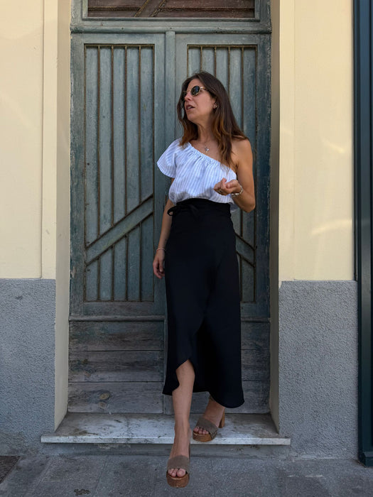 Gonna Matilda in lino e seta nero