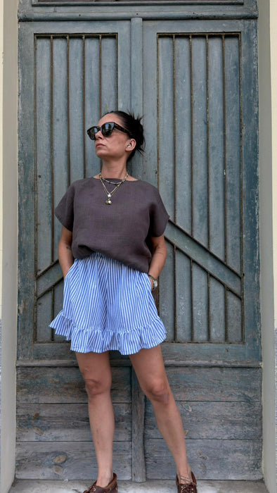 T-shirt Scatoletta in lino marrone testa di moro
