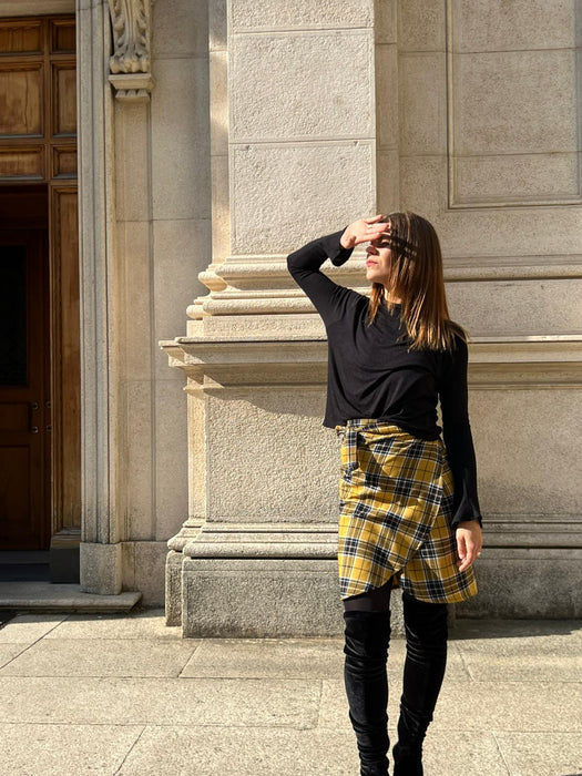 Gonna Matilda corta in lana tartan gialla