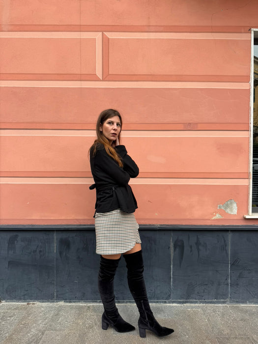 Gonna Matilda corta in twill di lana verde/tabacco/avorio