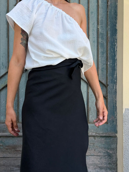 Gonna Matilda in lino e seta nero