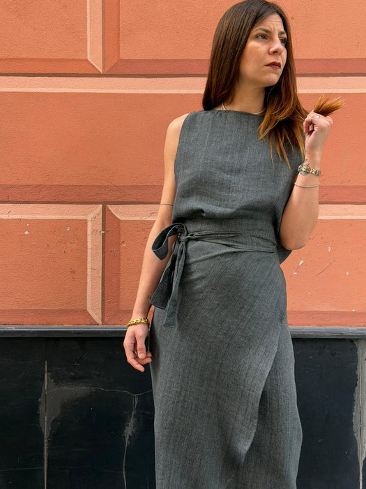 Gonna Matilda in lino color grigio scuro