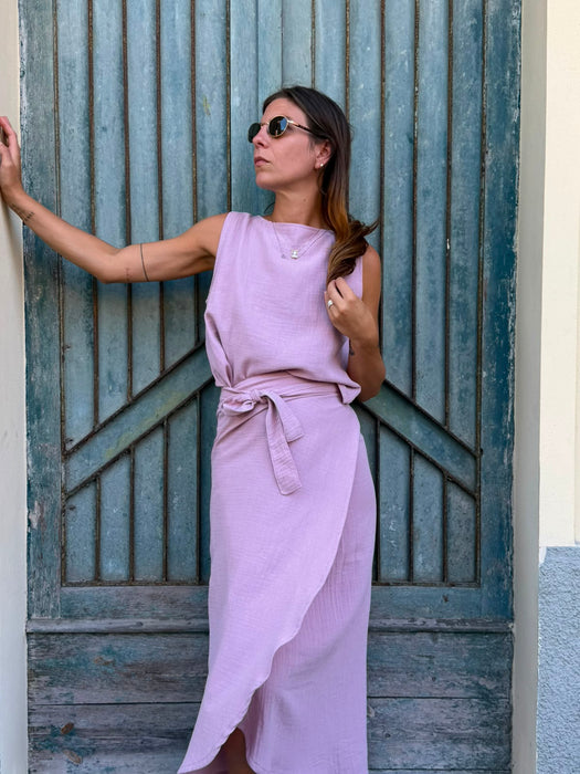 Top Emilia in mussola rosa malva