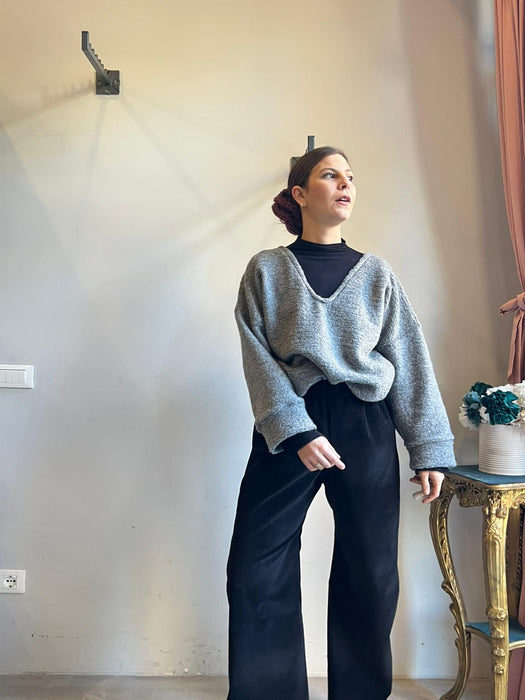 Maglione Amedeo in lana boucle grigio scuro