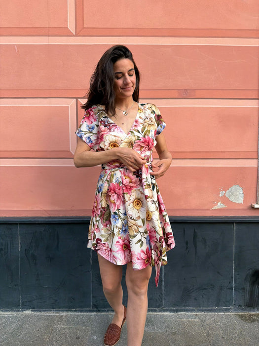 Abito Magda corto a fiori rosa