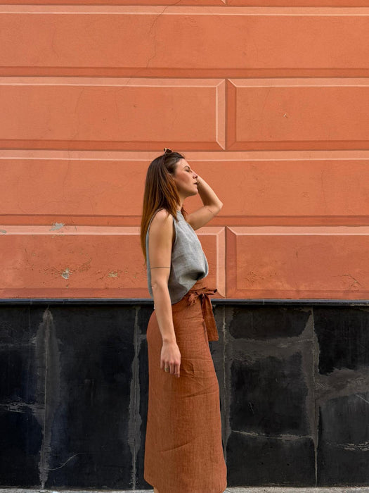 Gonna Matilda in lino color terracotta