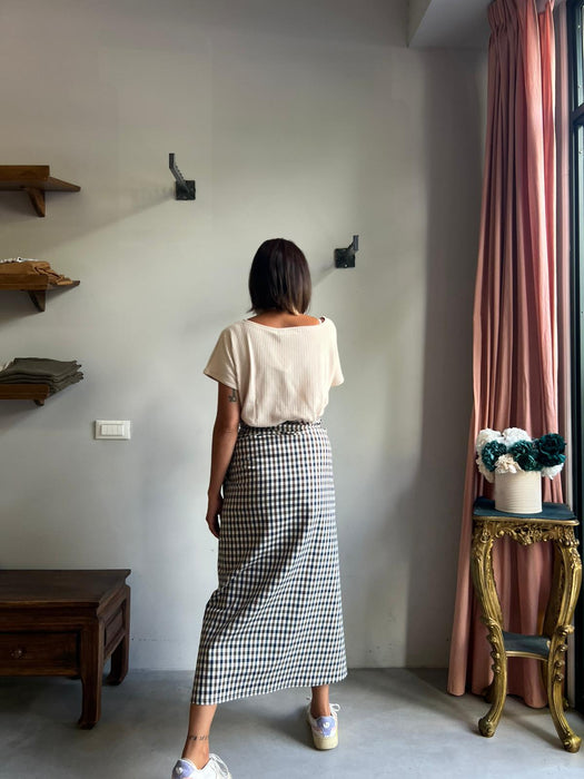 Gonna Matilda lunga a quadretti blu e marrone