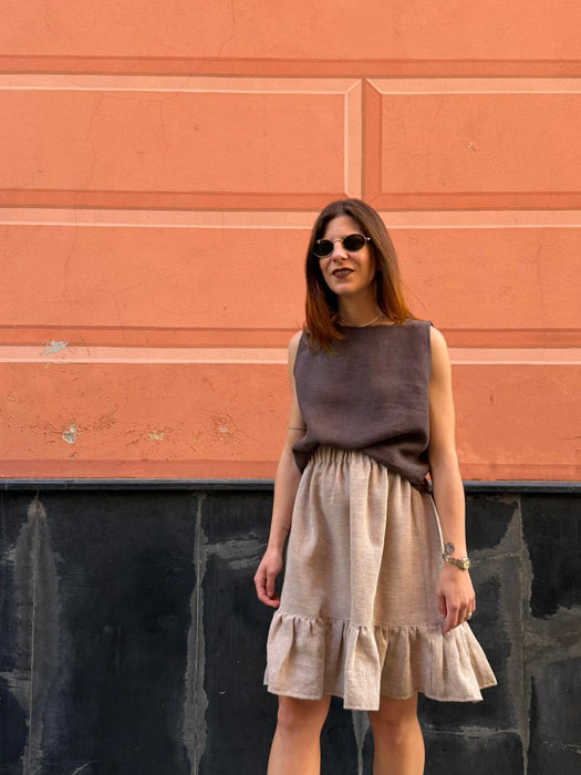 Top Emilia in lino marrone testa di moro