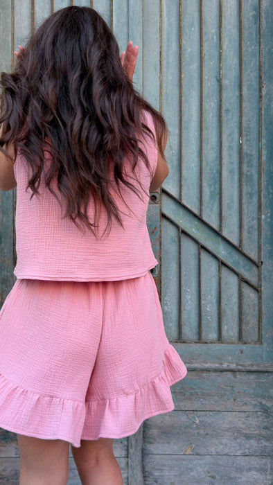 Top Emilia in mussola rosa
