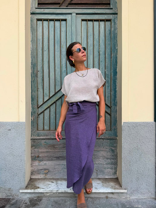 T-shirt Scatoletta in lino sabbia