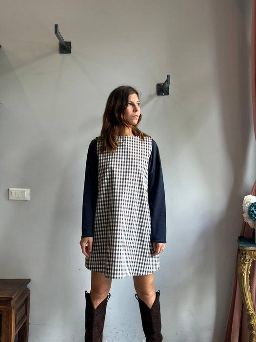 Abito Emilia a quadretti blu e marrone