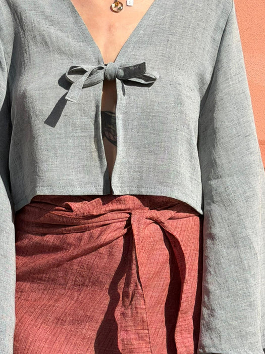 Maglia Alfredo in lino color azzurro polvere