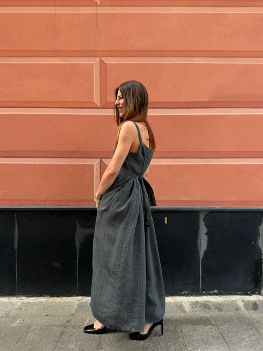 Abito Barbara in lino color grigio scuro