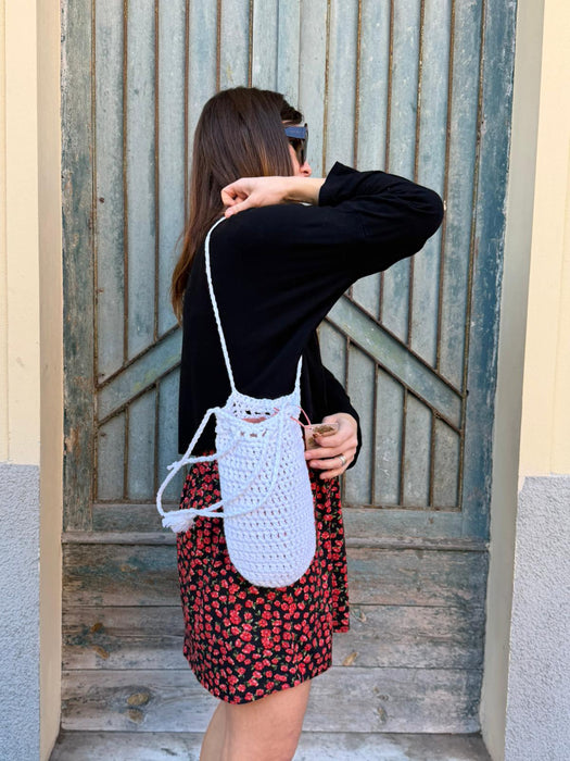 Borsa all’uncinetto in cotone bianco