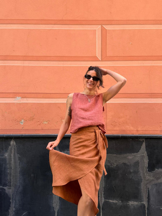 Gonna Matilda in lino color terracotta