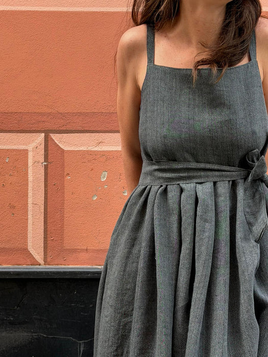Abito Barbara in lino color grigio scuro