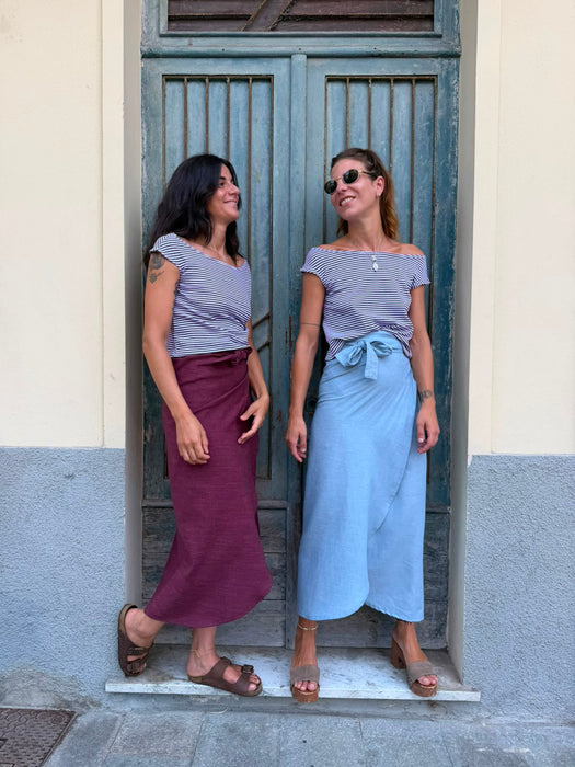 Top Trubino a righe viola e bianche