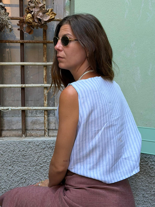 Top Emilia a righe bianche e azzurre
