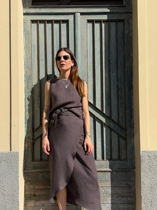 Top Emilia in lino marrone testa di moro