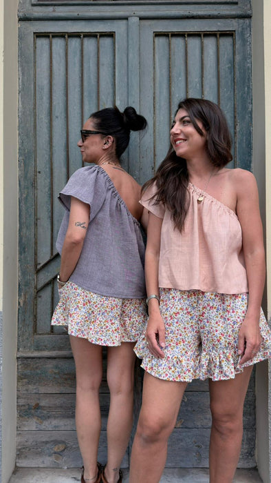 Top Ludovico in lino color lilla mélange