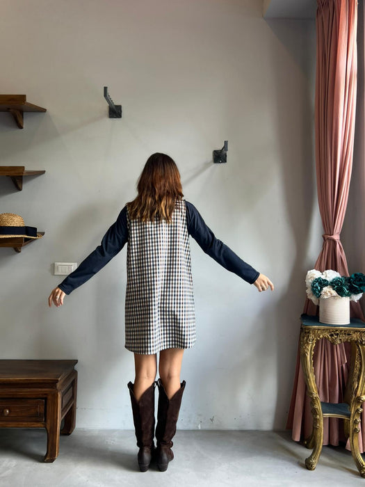 Abito Emilia a quadretti blu e marrone