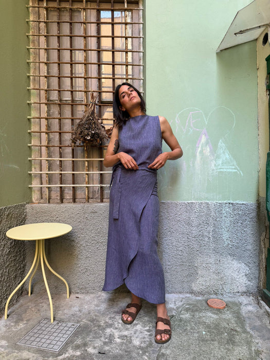 Top Emilia in lino color viola