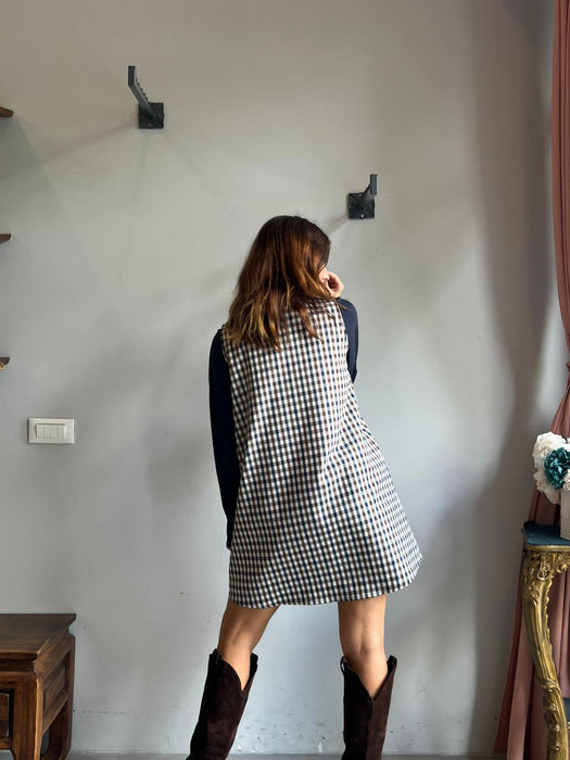 Abito Emilia a quadretti blu e marrone