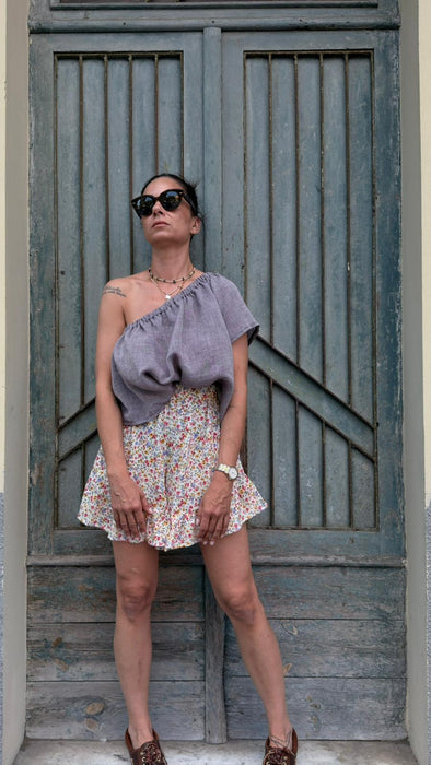 Top Ludovico in lino color lilla mélange