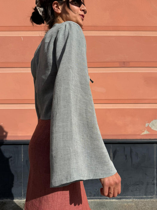 Maglia Alfredo in lino color azzurro polvere
