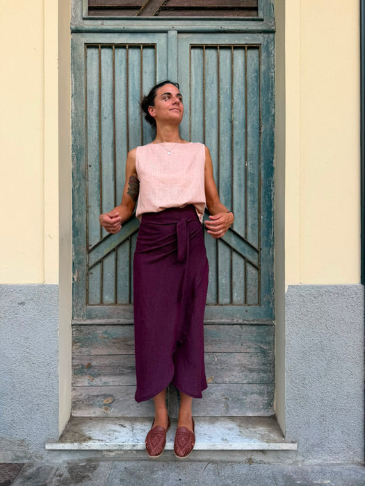 Top Emilia in lino rosa pesca
