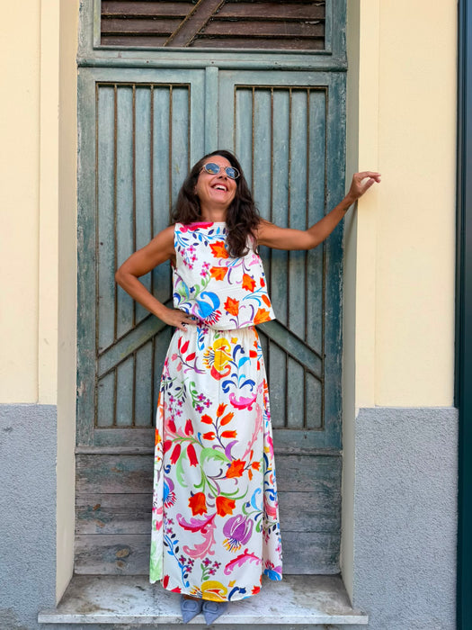 Top Emilia in cotone a fiori colorati