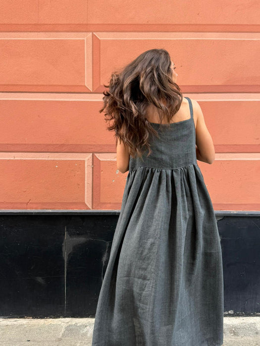 Abito Barbara in lino color grigio scuro