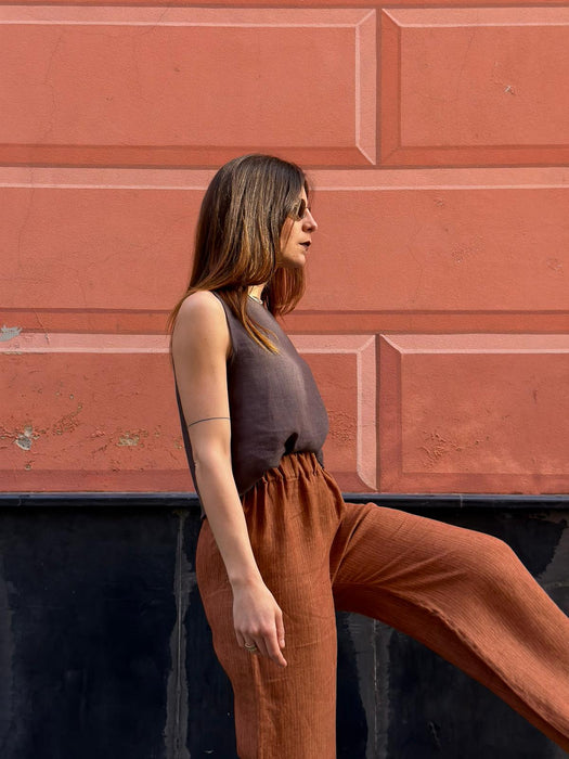Pantaloni Mia in lino color terracotta