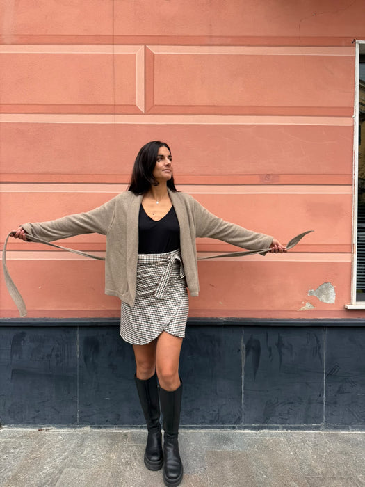 Gonna Matilda corta in twill di lana verde/tabacco/avorio