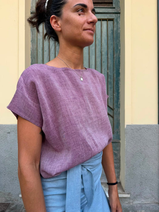 T-shirt Scatoletta in lino rosa ciliegia