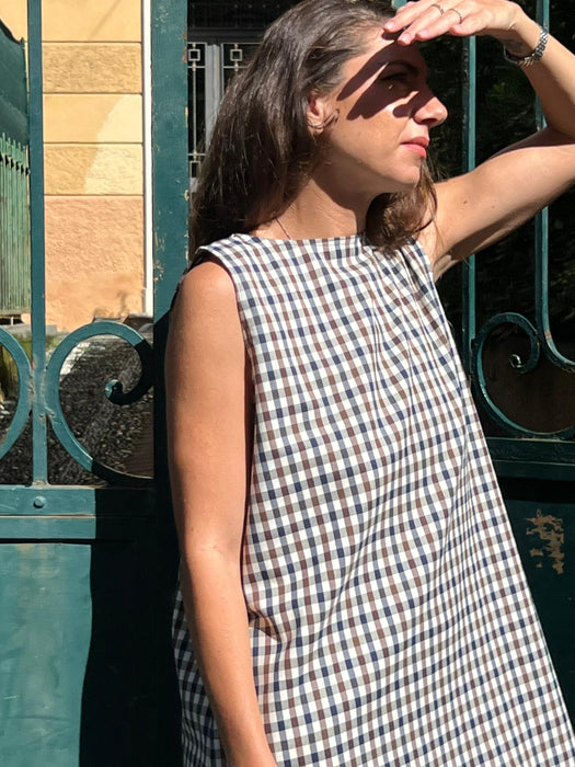 Abito Emilia a quadretti blu e marrone