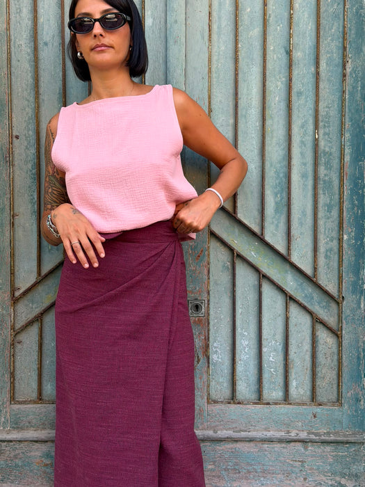 Top Emilia in mussola rosa chiaro