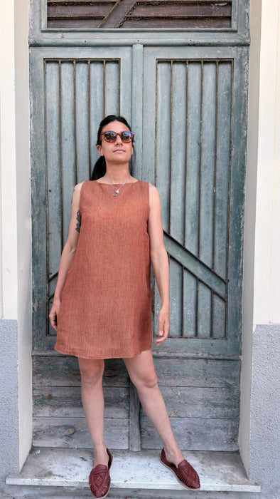 Abito Emilia in lino color terracotta