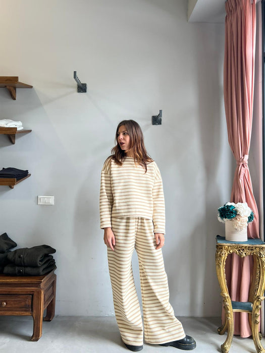 Pantaloni Mia a righe panna e beige