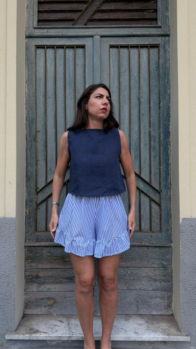 Top Emilia in lino blu scuro