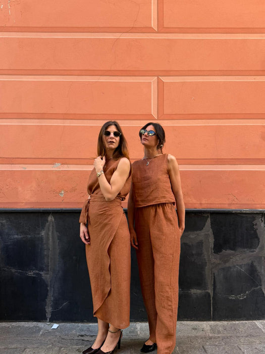 Pantaloni Mia in lino color terracotta